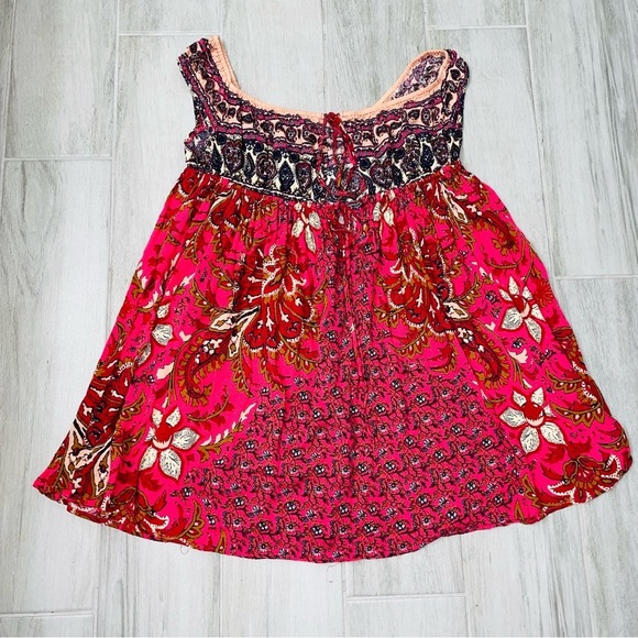 Free People Tunic Top or Slip Dress Bali Mariposa Red Boho Slip On   Size M - Picture 4 of 6
